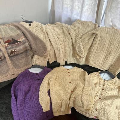 8 Vintage Irish Sweater Lot - Designer Rosemarie B, Wool, Cardigan