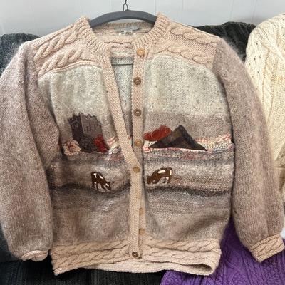 8 Vintage Irish Sweater Lot - Designer Rosemarie B, Wool, Cardigan