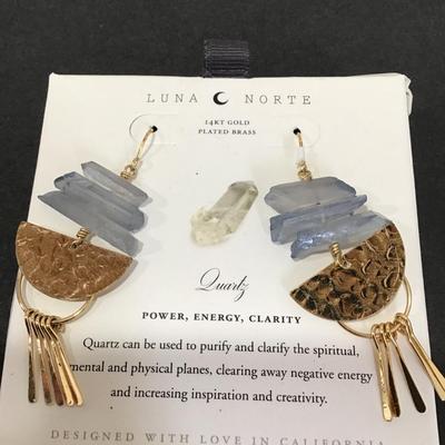 Luna Norte 14 karat, gold, plated, brass, crystal power, energy, clarity, dangle earrings