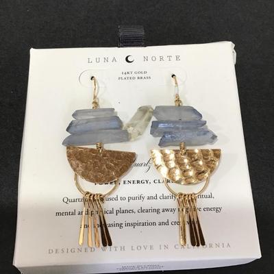 Luna Norte 14 karat, gold, plated, brass, crystal power, energy, clarity, dangle earrings