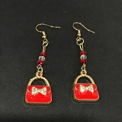 Cute, vintage enamel purse, dangle earrings