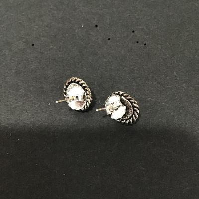 Cute Silver tone faux turquoise 925 sterling post stud earrings and backs
