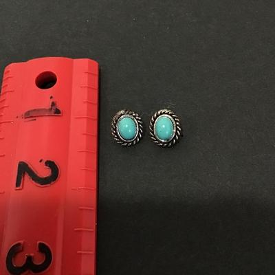 Cute Silver tone faux turquoise 925 sterling post stud earrings and backs