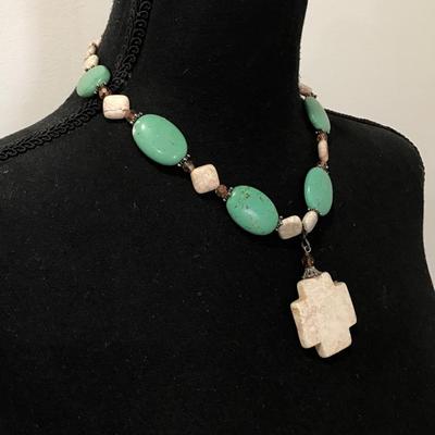 Beautiful stone and crystal cross statement necklace toggle class