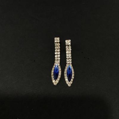 Gorges, rhinestone, blue sapphire ring, stone dangle, earrings, fashion