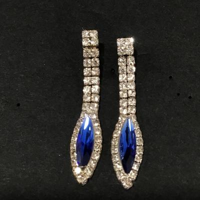 Gorges, rhinestone, blue sapphire ring, stone dangle, earrings, fashion