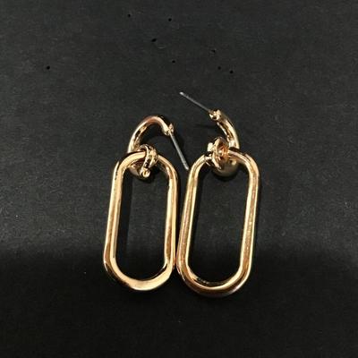 Very nice gold tone Green enamel paper clip dangle earrings