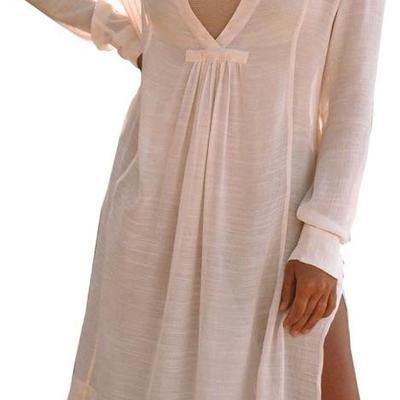 Women’s Loose Kaftan Boho Kimono Beach Cover-Up – Sheer Lightweight Long Sleeve Dress – One Size