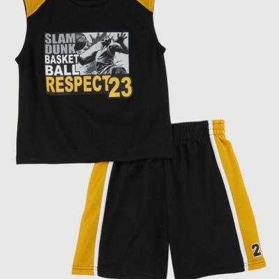 Boys 2-Piece Slam Dunk Basketball Outfit Set – Top & Short-Yellow/Black #23 4