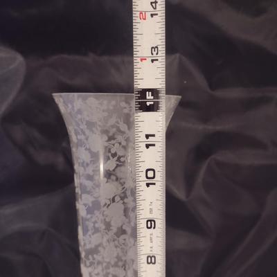 Tall Crystal/Glass Vase with Etched Floral Design and Keyhole Stem- Possibly Cambridge- Approx 12" Tall