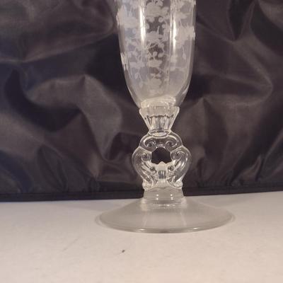 Tall Crystal/Glass Vase with Etched Floral Design and Keyhole Stem- Possibly Cambridge- Approx 12" Tall