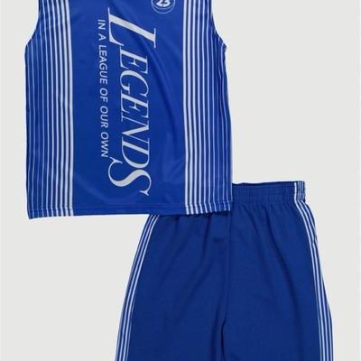Boys 2-Piece Athletic Outfit Set – “Legends” Tank & Shorts Blue 5/6