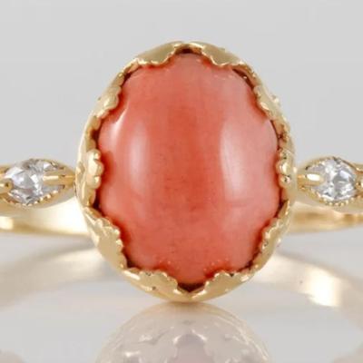 14k Gold Filled Peach Coral Gemstone Ring