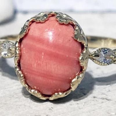 14k Gold Filled Peach Coral Gemstone Ring