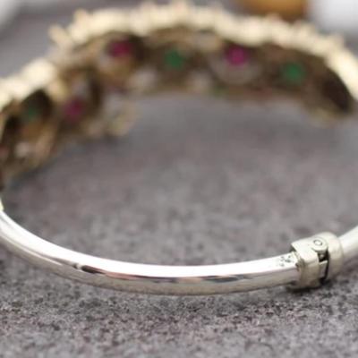 Ruby & Emerald Bracelet Vintage 925 cuff