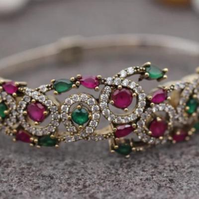 Ruby & Emerald Bracelet Vintage 925 cuff