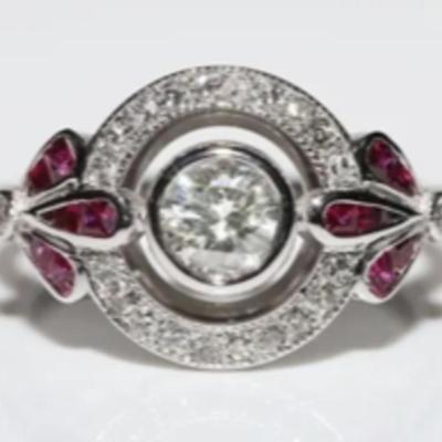 Antique Ruby Art Deco High Carbon Diamond Statement Ring