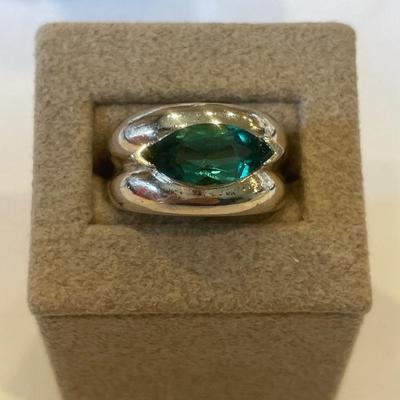 Silver ring with green stone