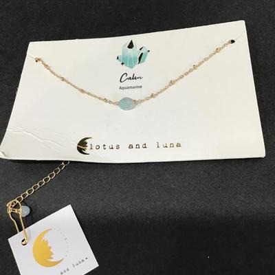 Lotus in Luna calm aquamarine stone necklace