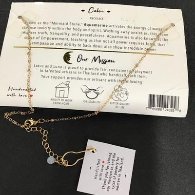 Lotus in Luna calm aquamarine stone necklace
