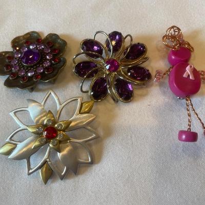 Pink & purple stone brooches