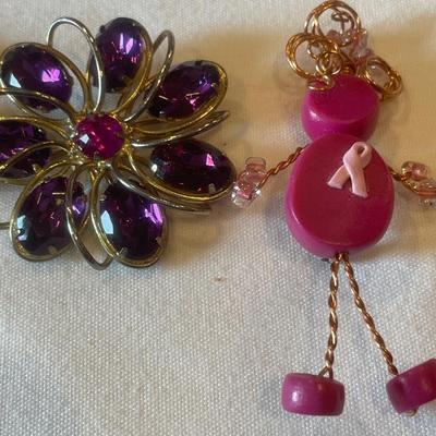 Pink & purple stone brooches