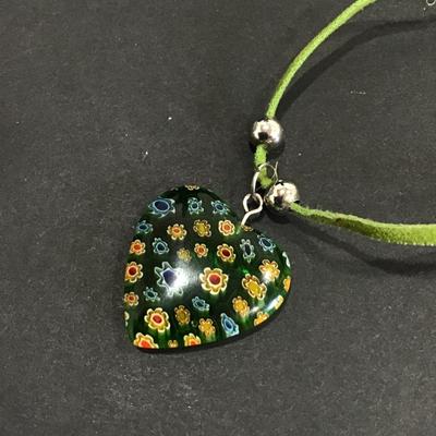 Millefiori Glass Heart Pendant Necklace