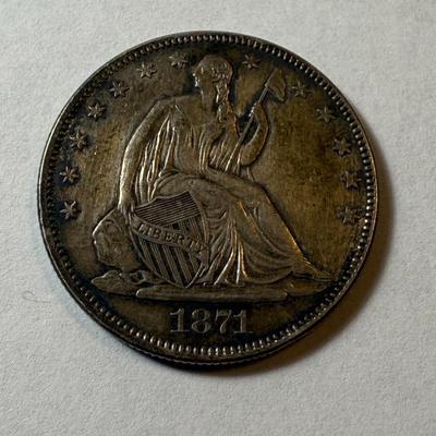 1871 AU Condition Liberty Seated Silver Half Dollar as Pictured. $5 Domestic Shipping.
