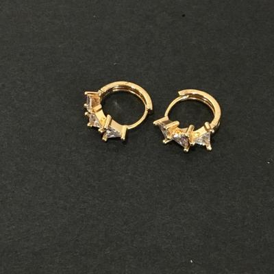 Gorgeous, gold, toned, crystal triangle hoop, earrings