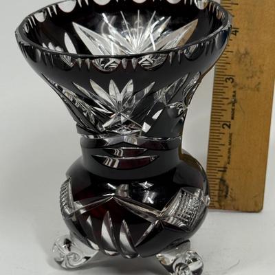 Sale Photo Thumbnail #519: Dark red, almost purple.  Beautiful small footed vase. Excellent condition, approx. 4.5" tall.