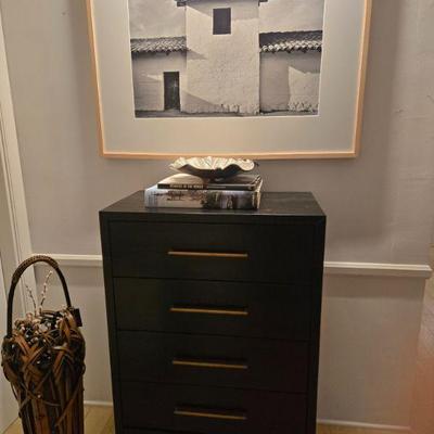 Sale Photo Thumbnail #68: Ebonized chest with brass pulls 5 drawer 