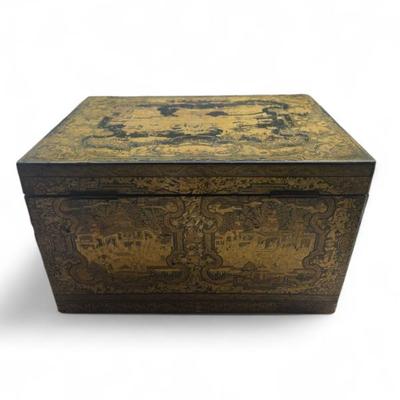 Sale Photo Thumbnail #112: Antique Chinoisserie tea chest 