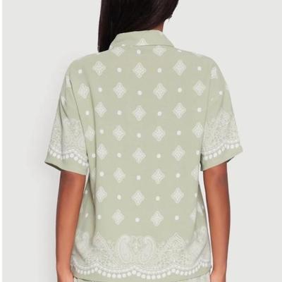 XL Two Piece Set Crepe Knit Bandana Print Shirt/Shorts - Sage