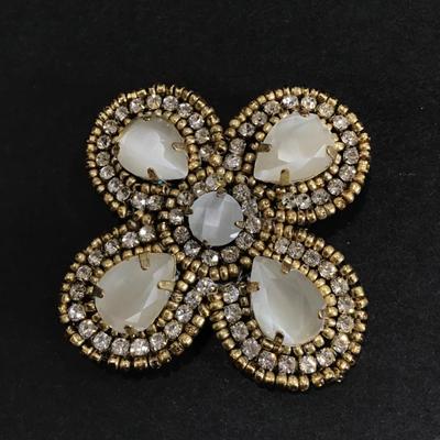 Vintage clover leaf rhinestone brooch