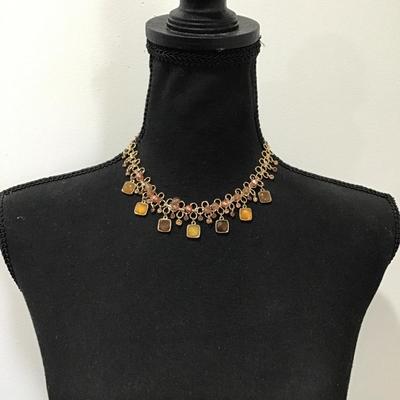 Beautiful earthly rhinestone, gold, toned statement, necklace, beautiful