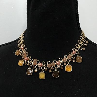 Beautiful earthly rhinestone, gold, toned statement, necklace, beautiful
