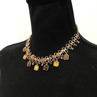 Beautiful earthly rhinestone, gold, toned statement, necklace, beautiful