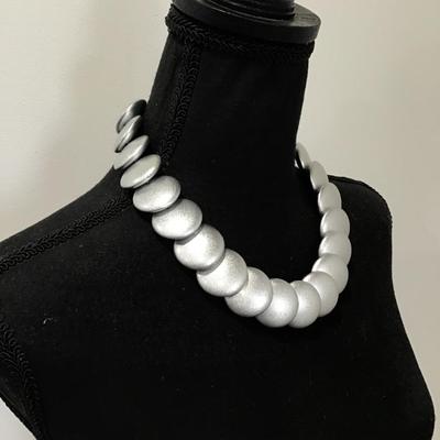 Icing, silvery tone, disc futuristic, statement, necklace