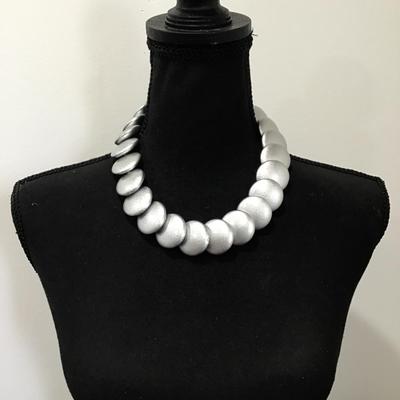 Icing, silvery tone, disc futuristic, statement, necklace