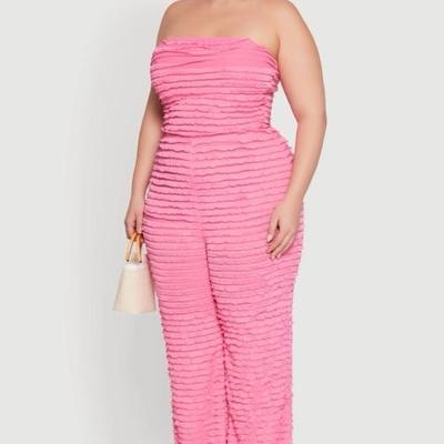 Two Piece Top/Bottom Lettuce Edge Mesh - Pink Large