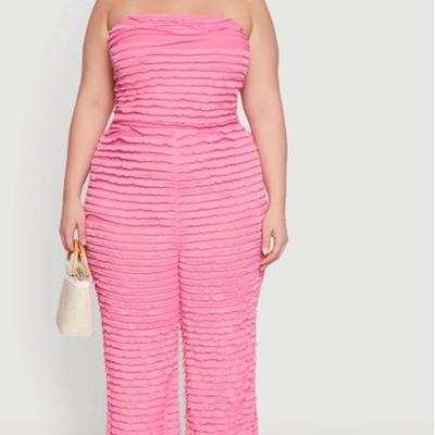 Two Piece Top/Bottom Lettuce Edge Mesh - Pink Large