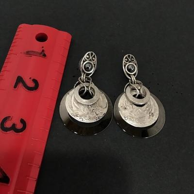 Unique vintage, Silver tone disc earrings, brushed silver