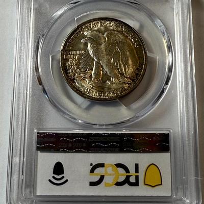 PCGS CERTIFIED 1941-S MS65 TONED WALKING LIBERTY SILVER HALF DOLLAR AS PICTURED. (COIN #548).