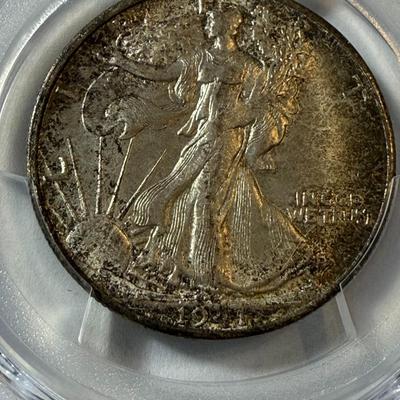 PCGS CERTIFIED 1941-S MS65 TONED WALKING LIBERTY SILVER HALF DOLLAR AS PICTURED. (COIN #548).