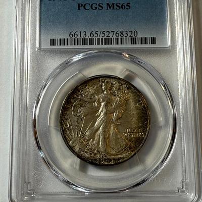PCGS CERTIFIED 1941-S MS65 TONED WALKING LIBERTY SILVER HALF DOLLAR AS PICTURED. (COIN #548).