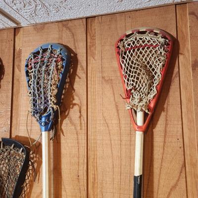 Lot of 7 LaCrosse Sticks & Helmet