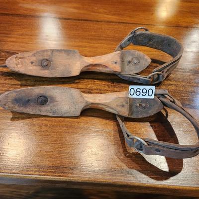 Antique Vintage Fa G.S. Ruiter Akkrum Dutch Netherlands Wooden Leather Ice Skates Cabin Decor