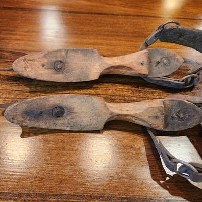 Antique Vintage Fa G.S. Ruiter Akkrum Dutch Netherlands Wooden Leather Ice Skates Cabin Decor