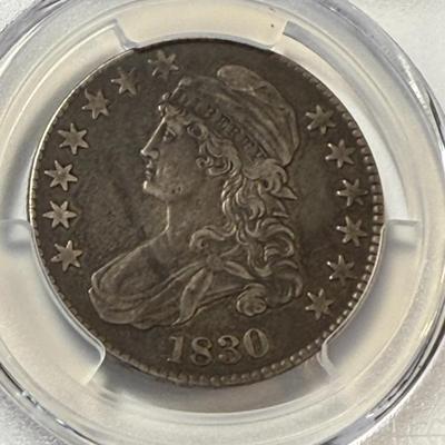 PCGS CERTIFIED 1830 LARGE "O" EF40 CONDITION CAPPED BUST SILVER HALF DOLLAR AS PICTURED.