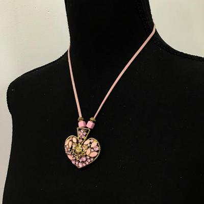 Cute Vintage Heart pendant, suede, leather corded, necklace